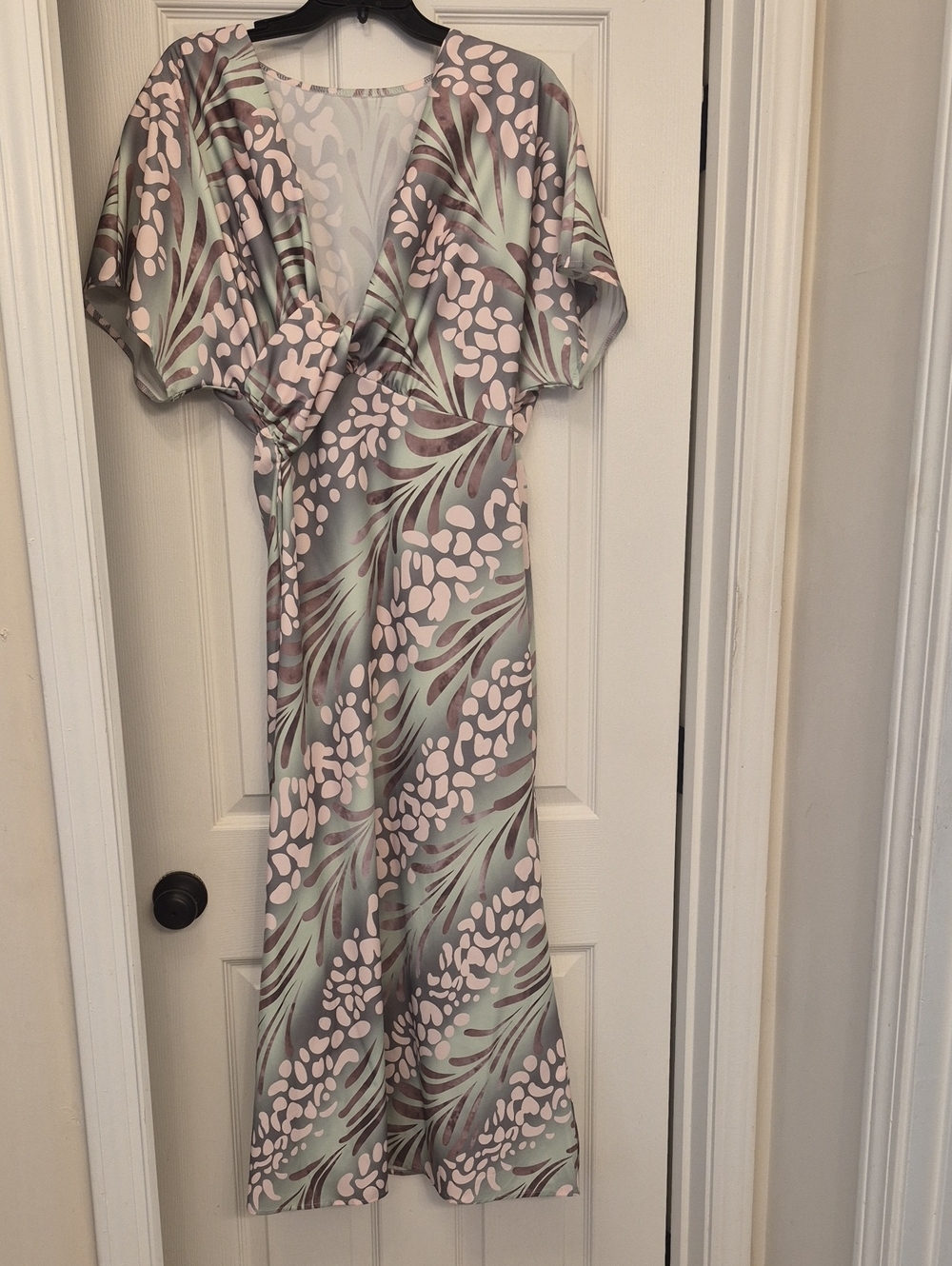 SHEIN Mint, Blush & Taupe Botanical Wrap Maxi Dress